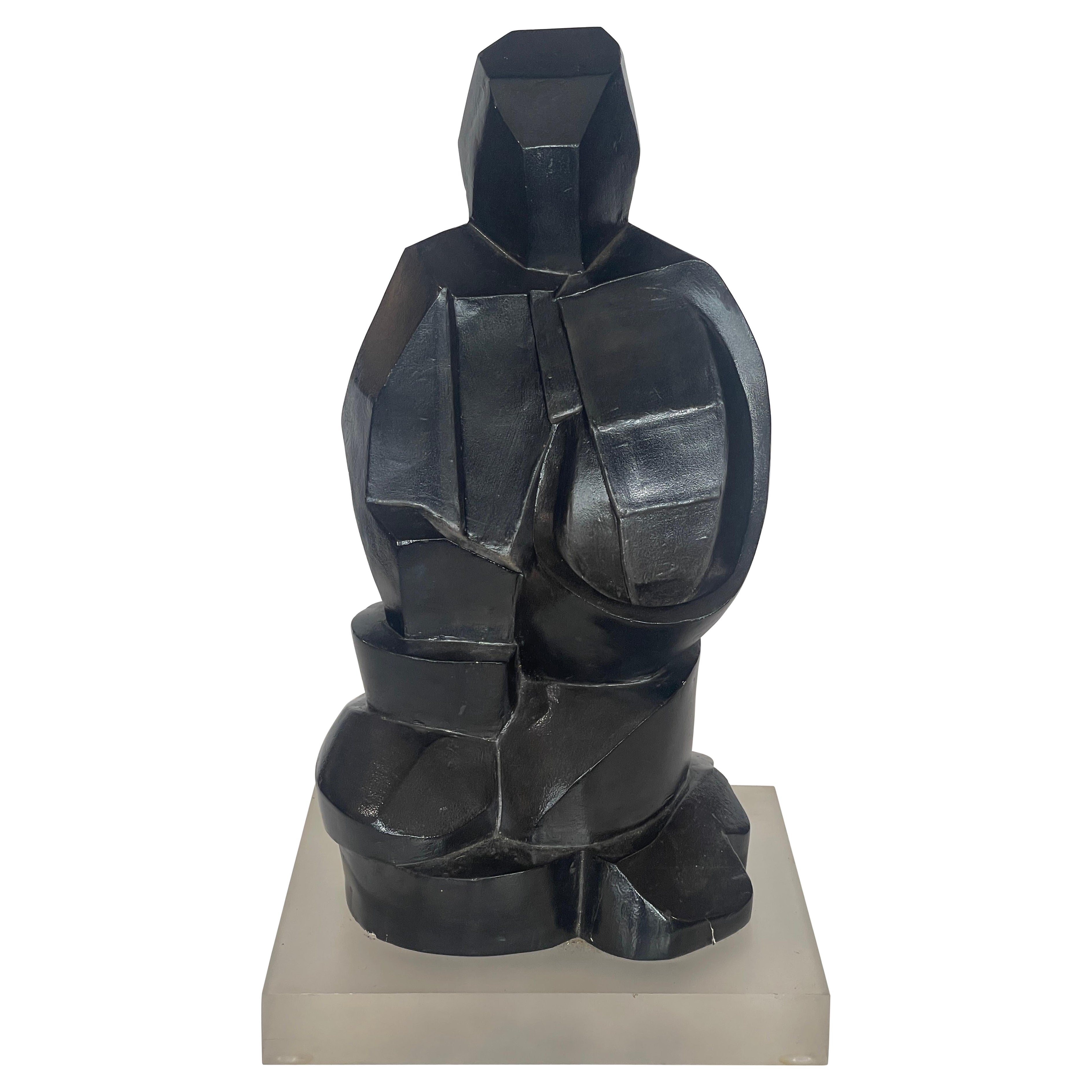 Abstract Sculpture Brutalist Style Figurine on Lucite Base
