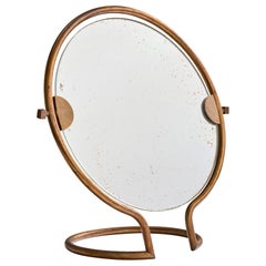 French Designer, Table Mirror, Brass, France, 1930s