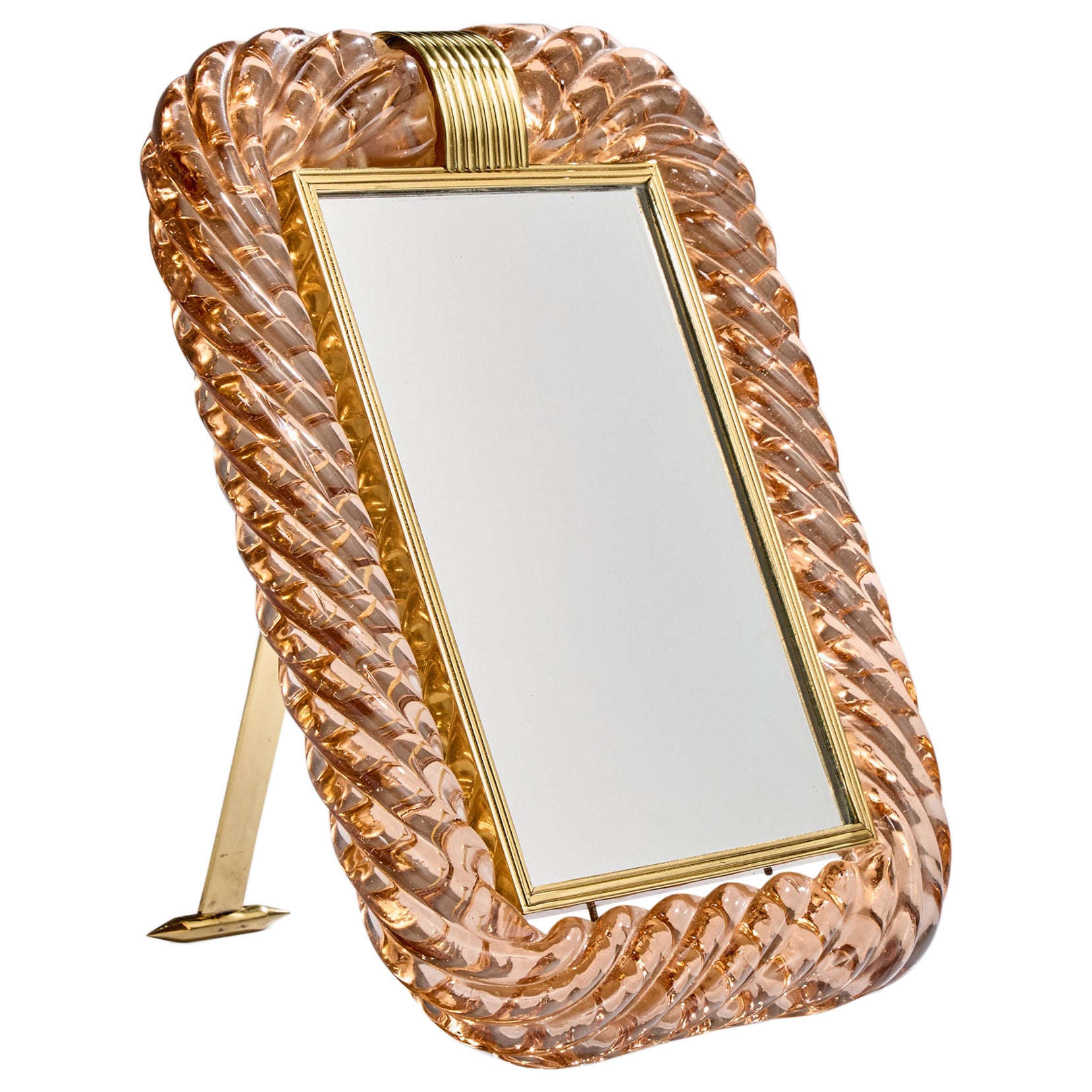 Seguso Vetri D'arte, Table Mirror, Glass, Brass, Italy, 1930s en vente