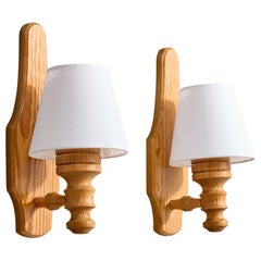 Swedish Designer, Wall Lights, Pine, Fabric, Sweden, 1970s