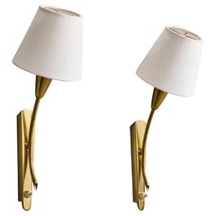 German Designer, Wall Lights, Brass, Fabric, Germany, 1960s