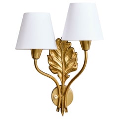 Swedish Designer, Wall Light, Brass, Fabric, Sweden, 1950s