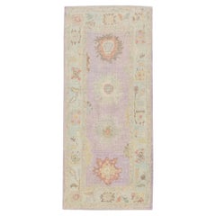 Turkish Oushak Rug Pink, Ivory & Peach Handwoven Wool Rug 3'1" x 6'10"