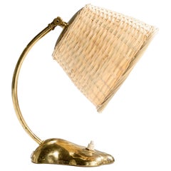 Valinte, Table Lamp, Brass, Rattan, Finland, 1950s