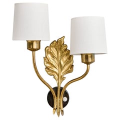 Swedish Designer, Wall Light, Brass, Metal, Fabric, Sweden, 1950s