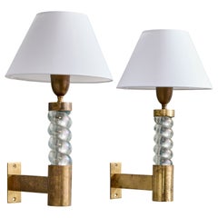 Seguso, Wall Lights, Brass, Glass, Fabric, Italy, 1950s