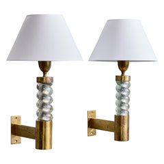 Seguso, Wall Lights, Brass, Glass, Fabric, Italy, 1950s