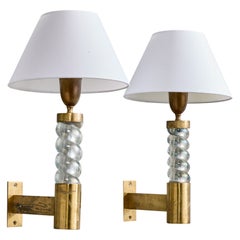 Seguso, Wall Lights, Brass, Glass, Fabric, Italy, 1950s