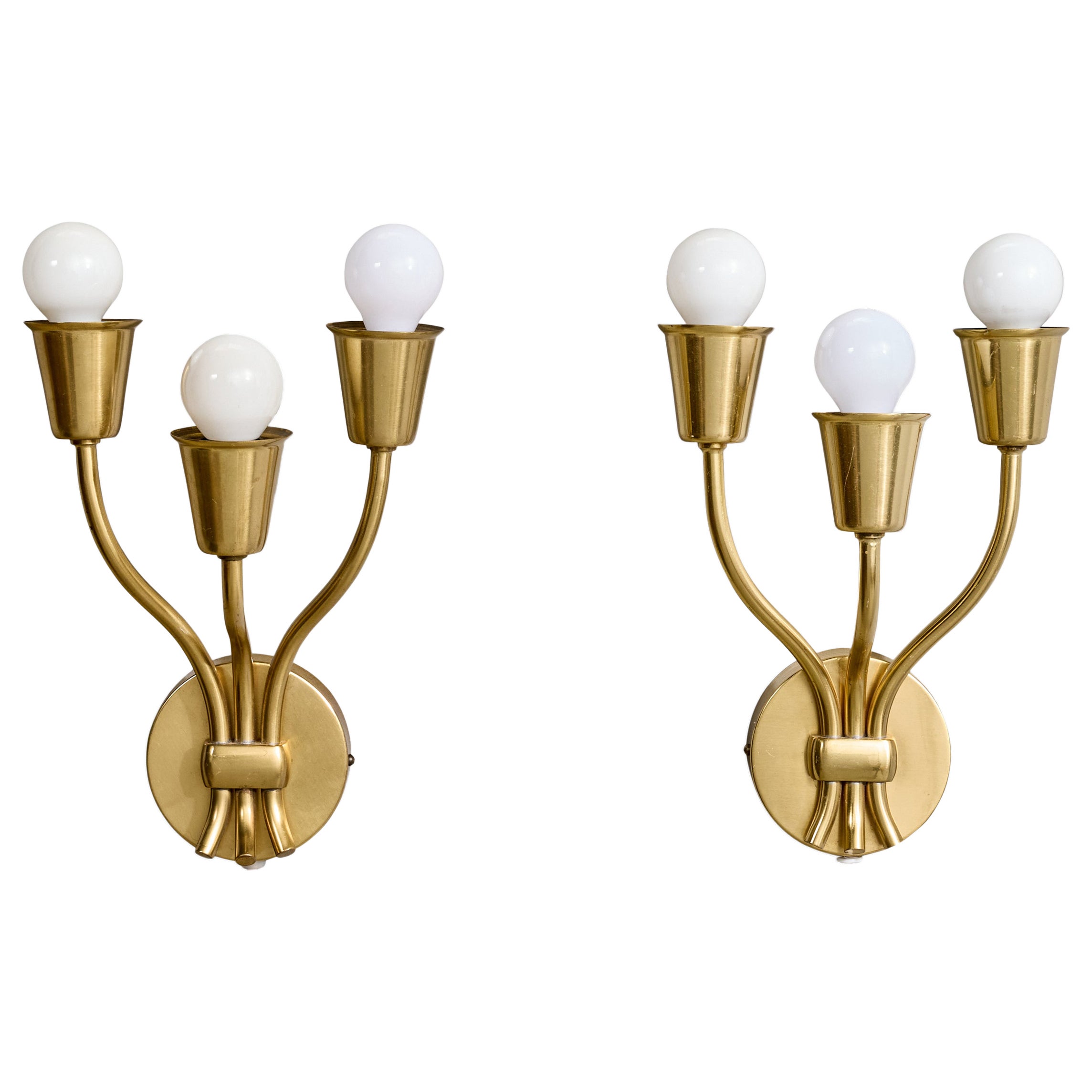 Swedish Designer, Wall Lights, Brass, Sweden, 1950s