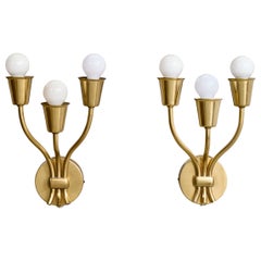 Swedish Designer, Wall Lights, Brass, Sweden, 1950s
