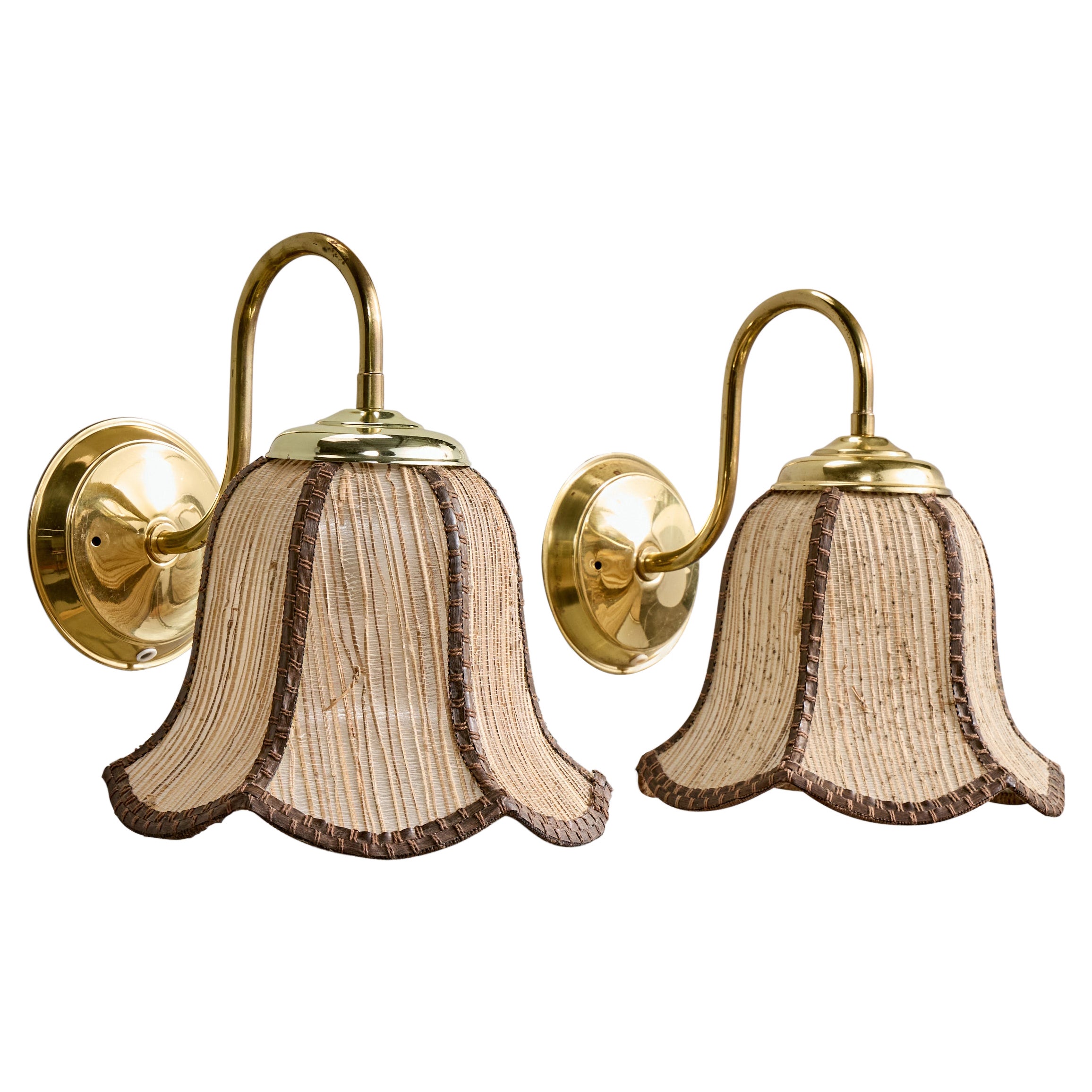 Miranda, Wall Lights, Brass, Fabric, Sweden, 1970s