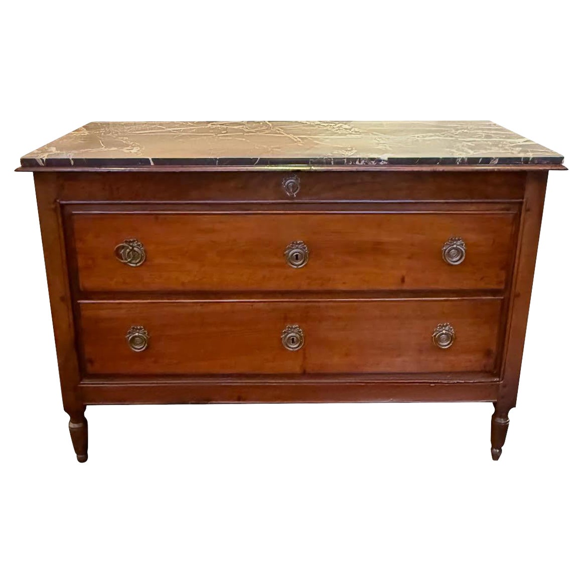 Marble Top Three Drawer Walnut Commode, Italy, 18th Century