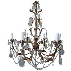 Italian Crystal & Gilt Metal Chandelier 8