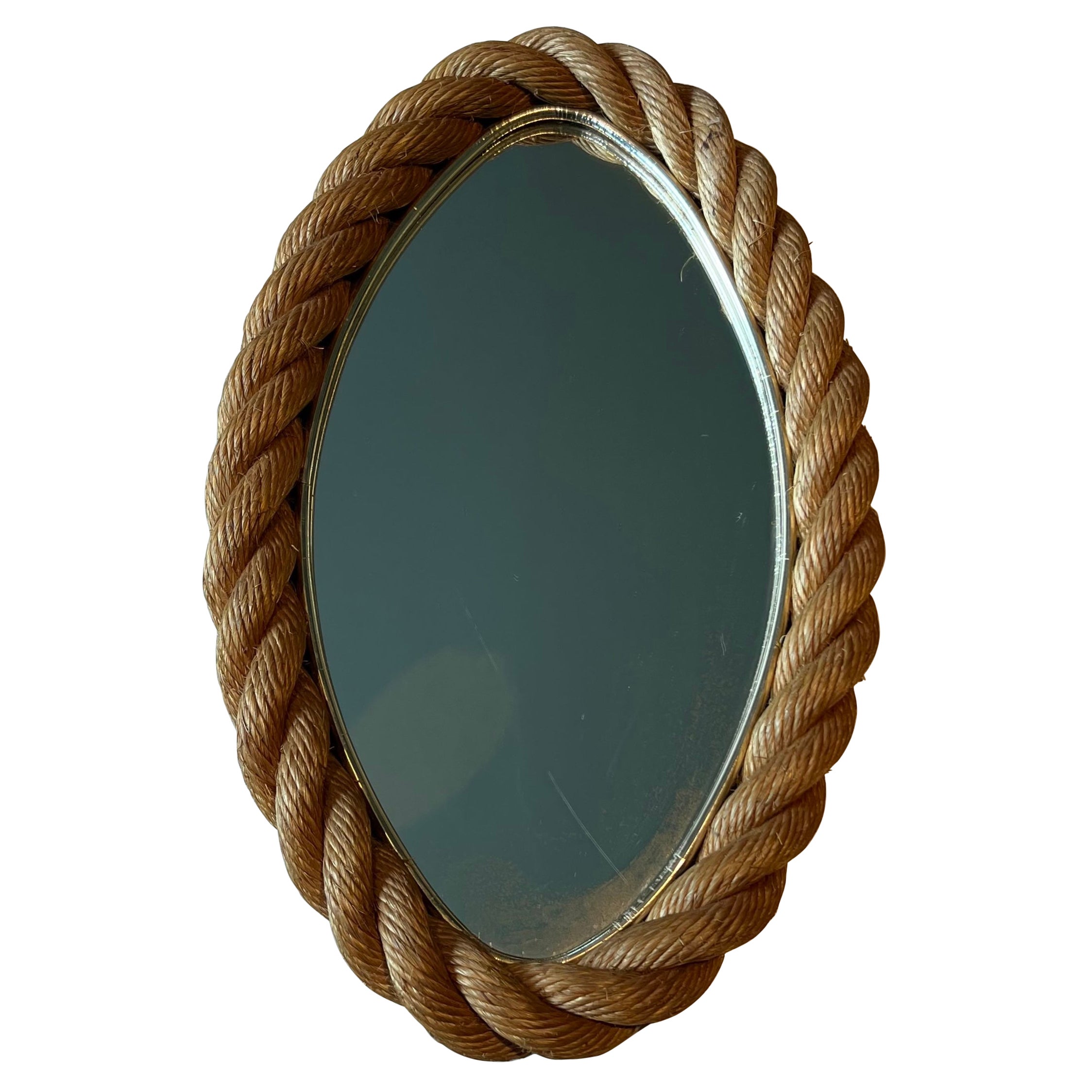 Oval Rope Mirror in the Style of Adrien Audoux and Frida Minet. Circa 1950 im Angebot
