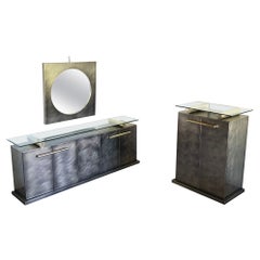Belgo Chrom Sideboard with Cabinet and Mirror in Brushed Stainless Steel, 1980's