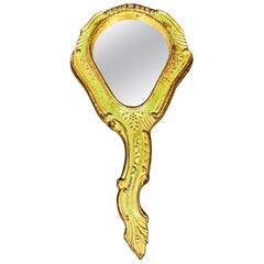 Mid-Century Italian Florentine Gilt Wood Vanity Hand Mirror