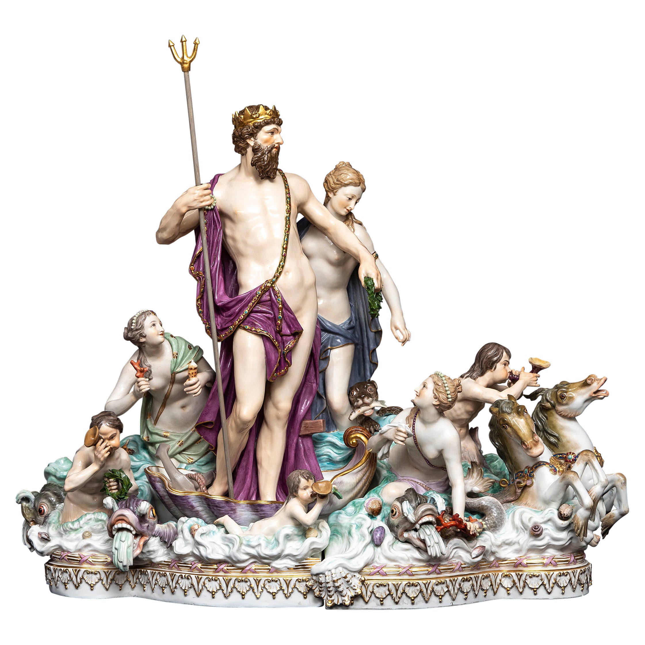 A Large Meissen Porcelain Mythological Figure Centerpiece, *Neptune and Thetis*