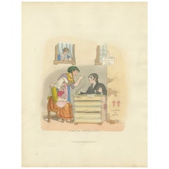 Genre Scene Print: A Letter Writer in Rome, 1820s Hand-Colored Engraving
