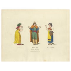 Costume Print: Italian Gestures with Traditional Dress, 1820s Engraving