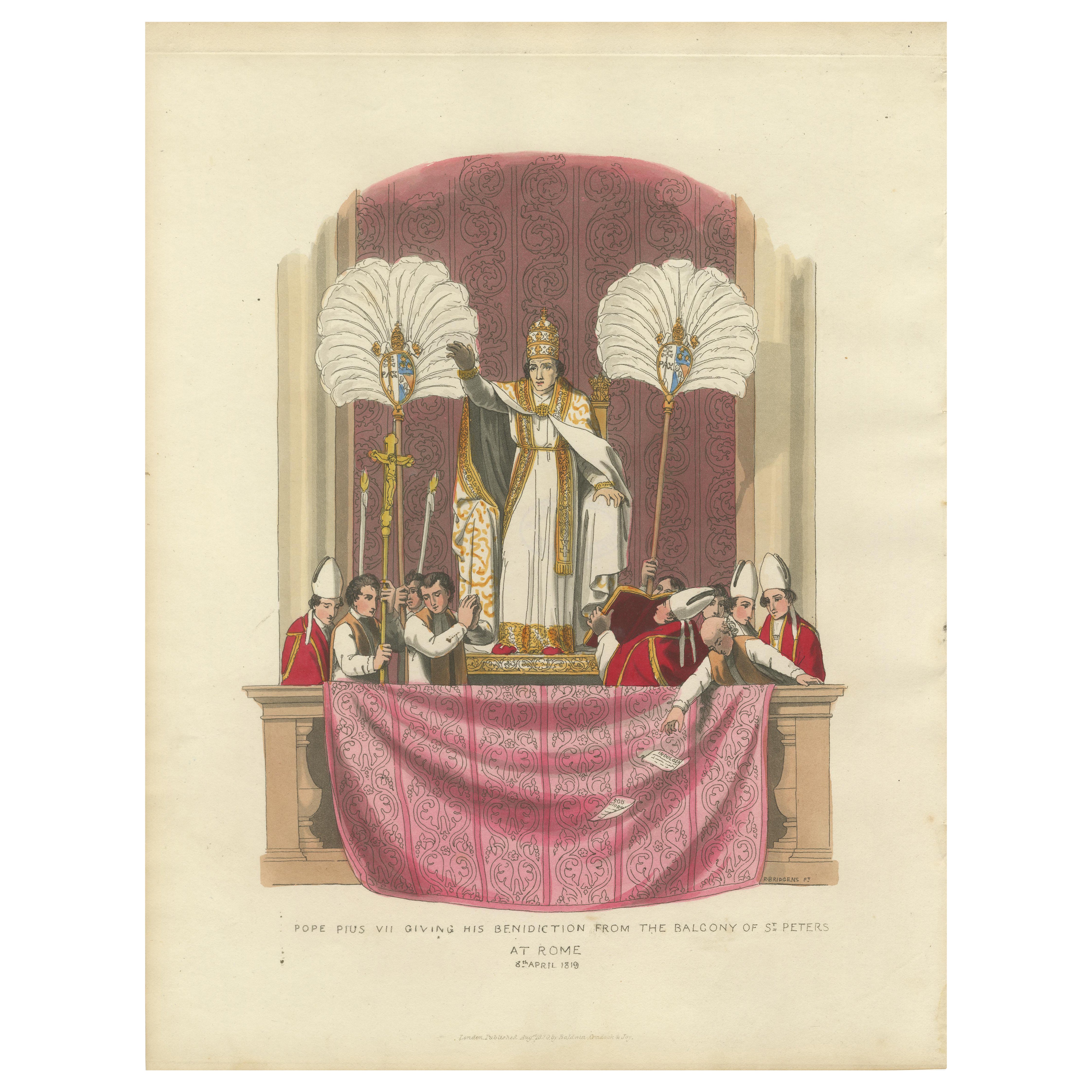Pope Pius VII Giving His Benediction from St Peter’s Balcony, Engraved in 1819