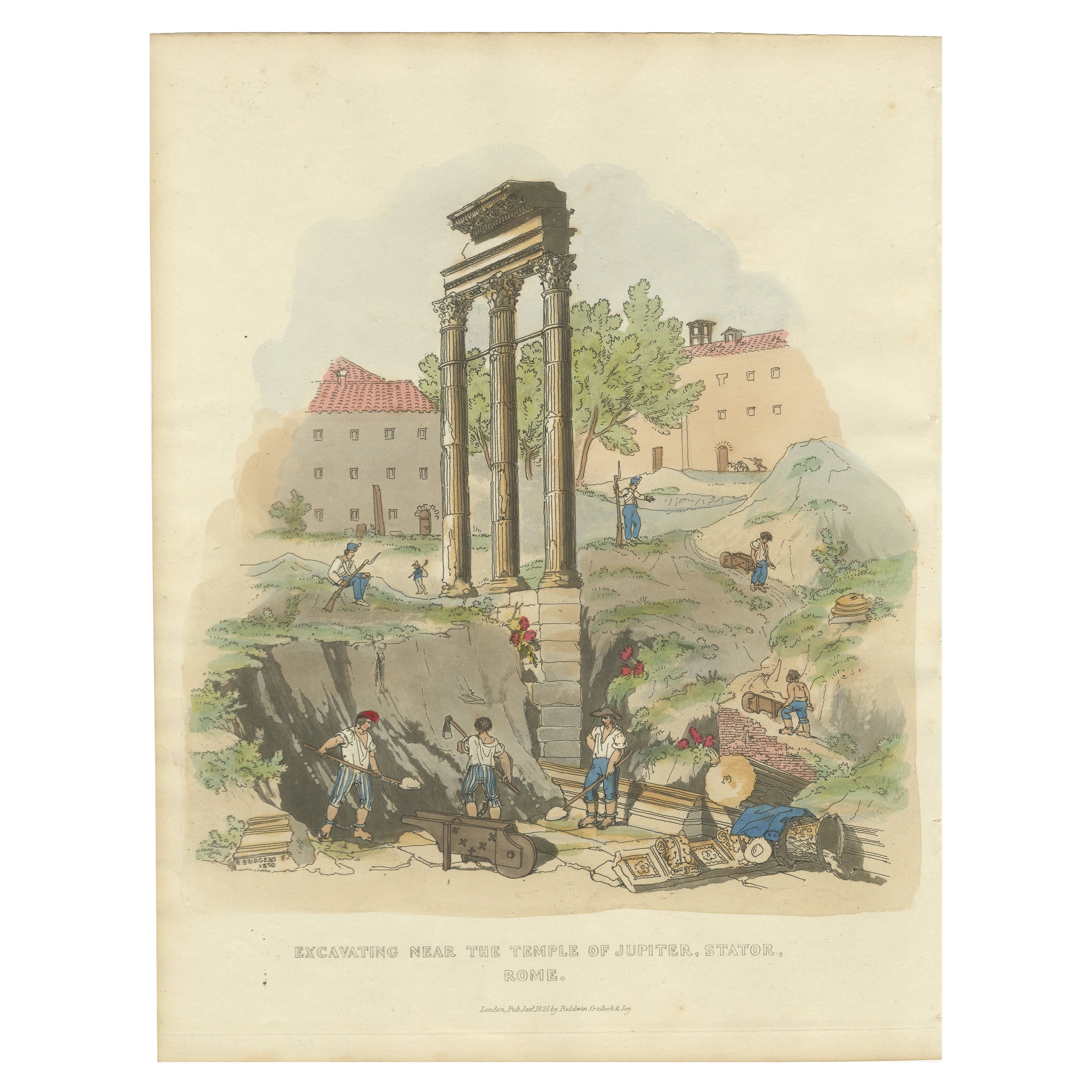 Roman Excavation Print - 1820 Pinelli & Bridgens Etching