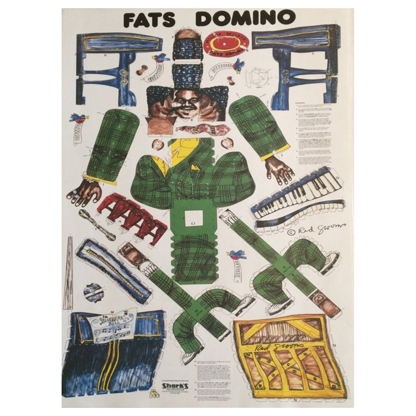 1984 Fats Domino - Red Grooms Original Vintage Poster
