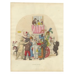 Antique Roman Carnival Costumes & Festivity - 1820 Etching of Celebration