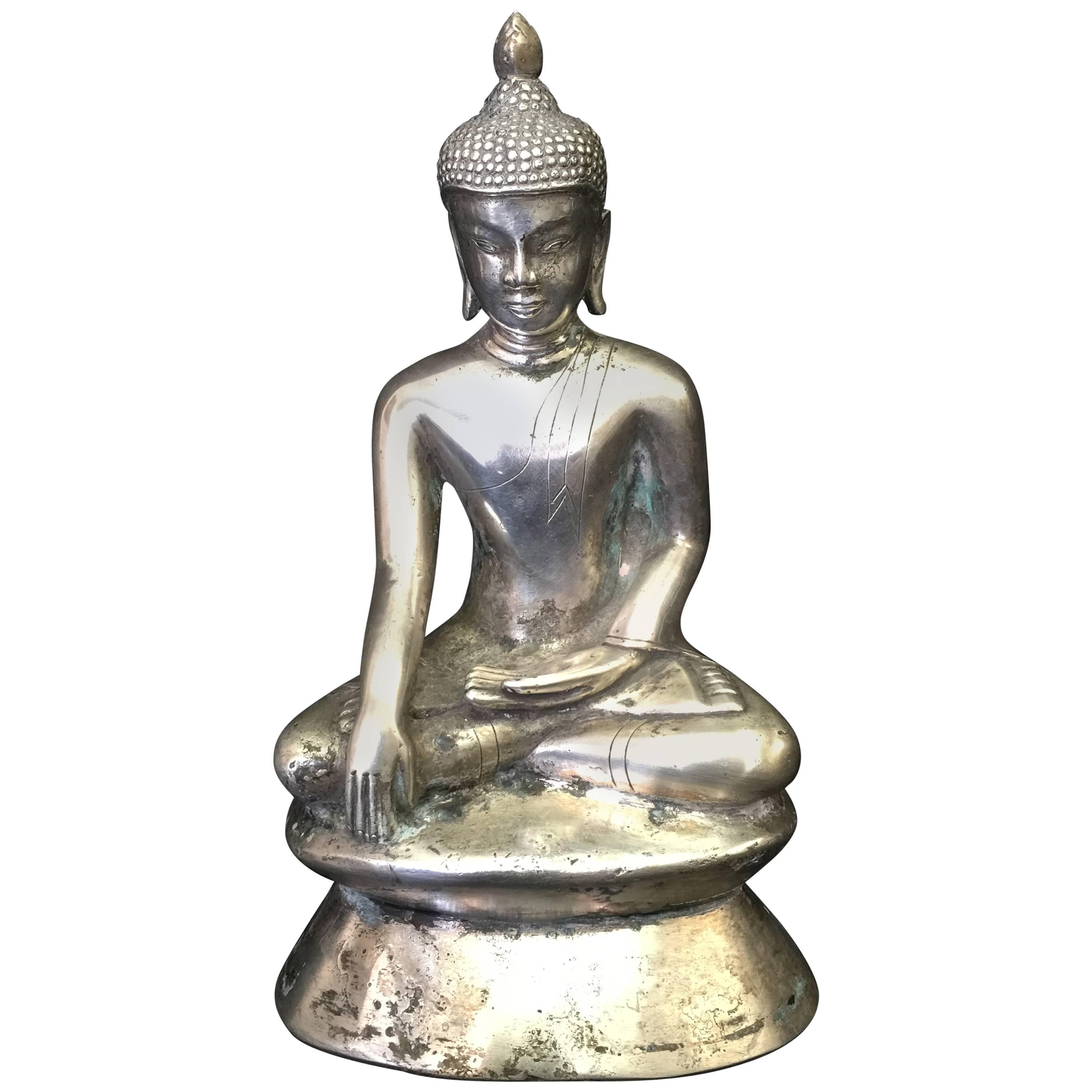 Silver Buddha, 19th Century For Sale