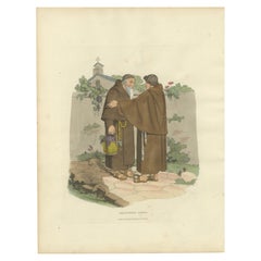 Capuchin Monks & Roman Serenity - 1820 Etching of Devotion