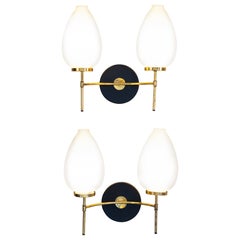 Coppia di applique in vetro e ottone, 1950