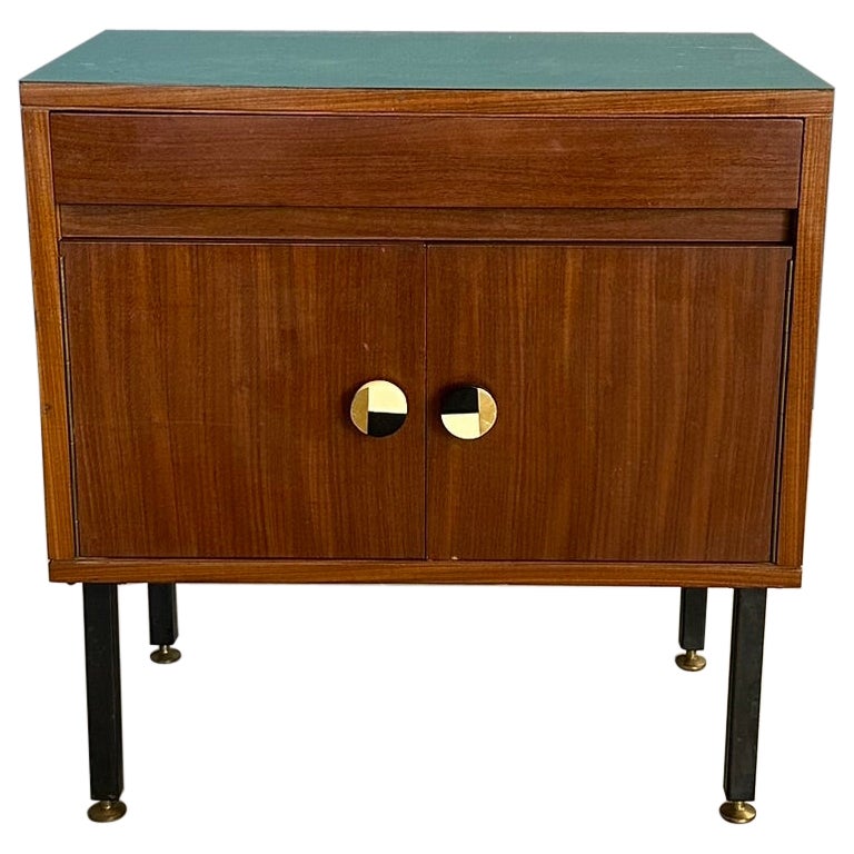 Vintage bedside table from the 1960s, Italian manufacture top in formica petrol