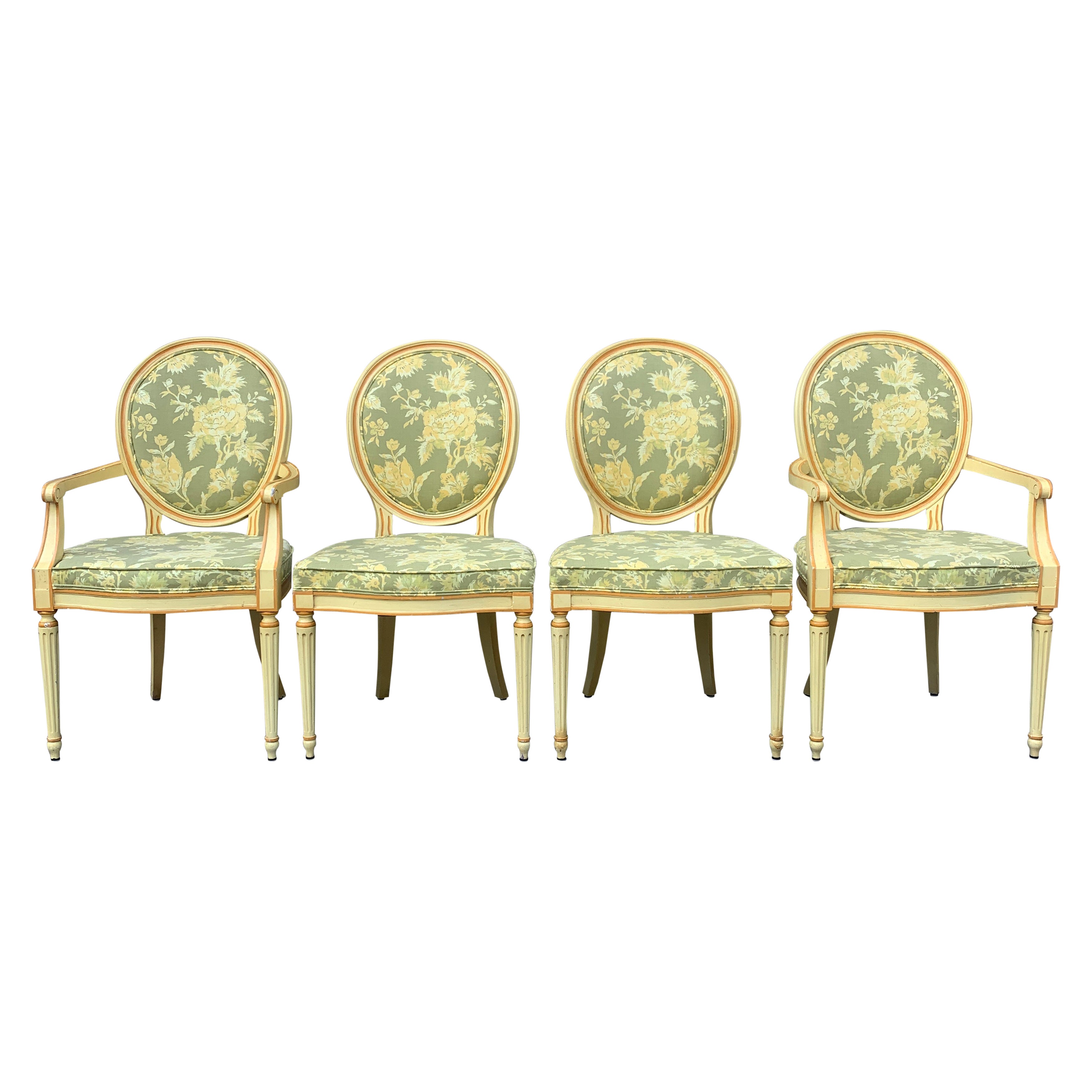 Baker Furniture Louis XVI Parcel Painted Dining Chairs, Set of Four