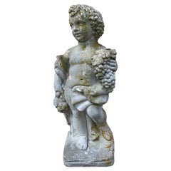 Neoclassical Italian Cherub or Putto Cast Stone Garden Statue