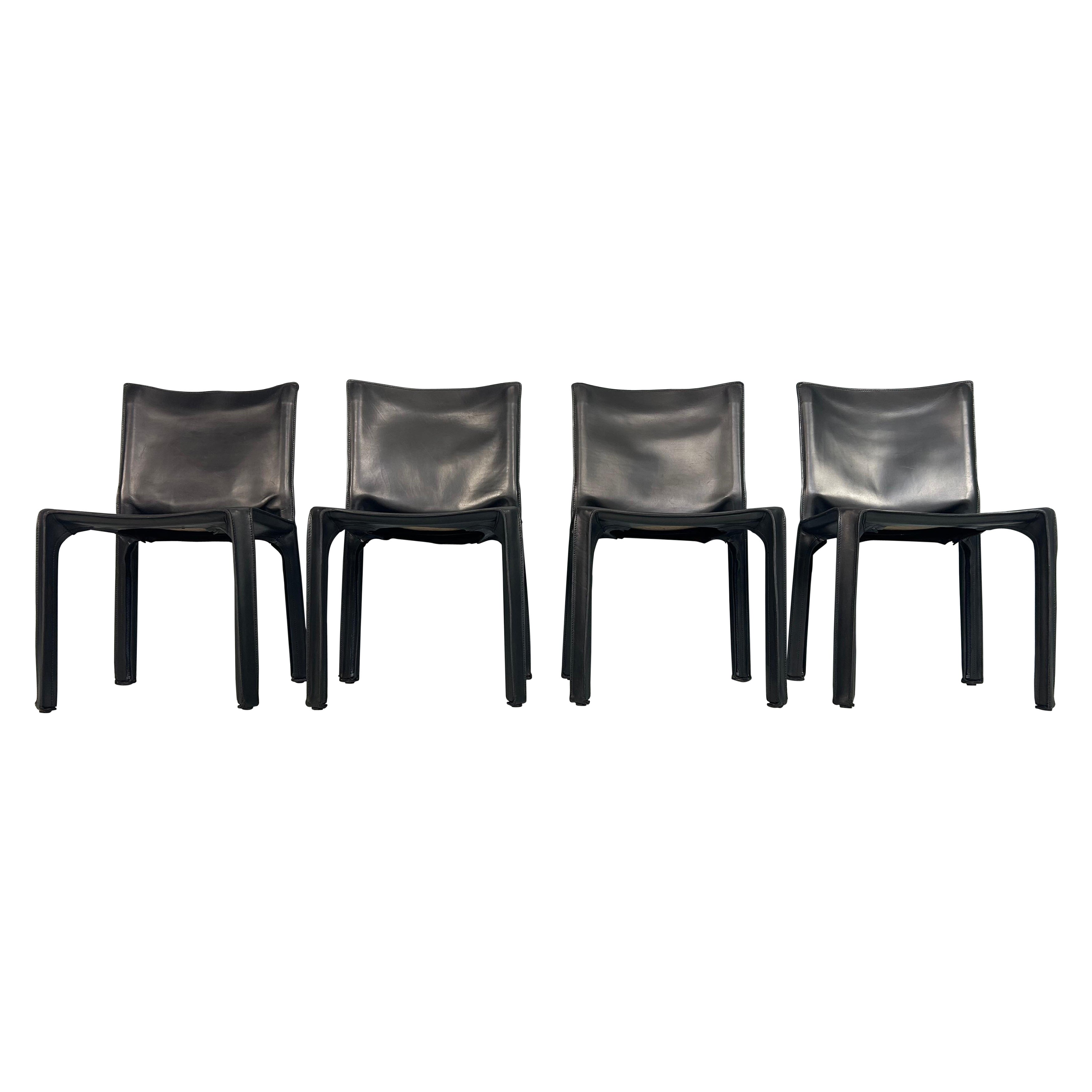 Early Edition Mario Bellini "Cab-412" Set of 4 Leather Chairs for Cassina, 1970