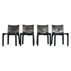 Early Edition Mario Bellini "Cab-412" Set of 4 Leather Chairs for Cassina, 1970