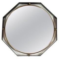 1950 Italian Midcentury Design Black Iron Brass Wall Mirror