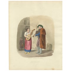 Antique Street Musicians in Rome with Mandolin and Fiddle, London 1824