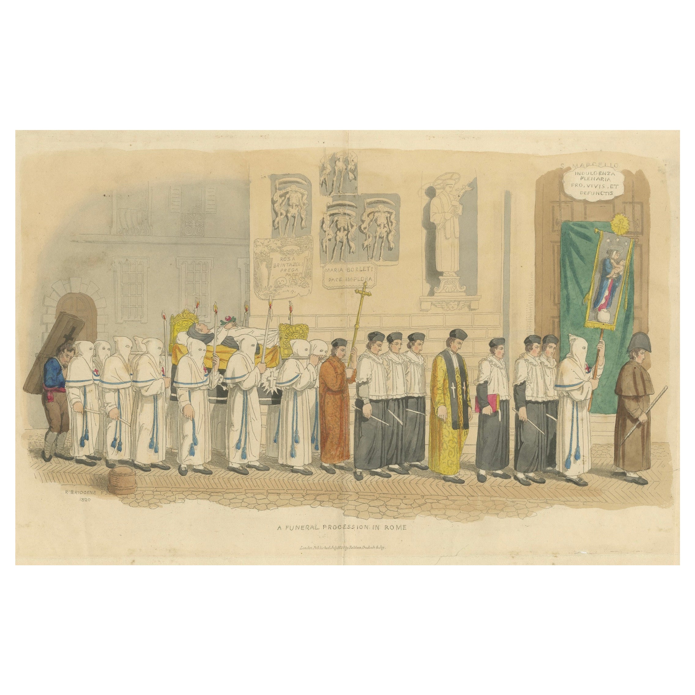 Leichenzug in Rom mit Kapuzenfiguren und Geistlichen, London 1820 im Angebot