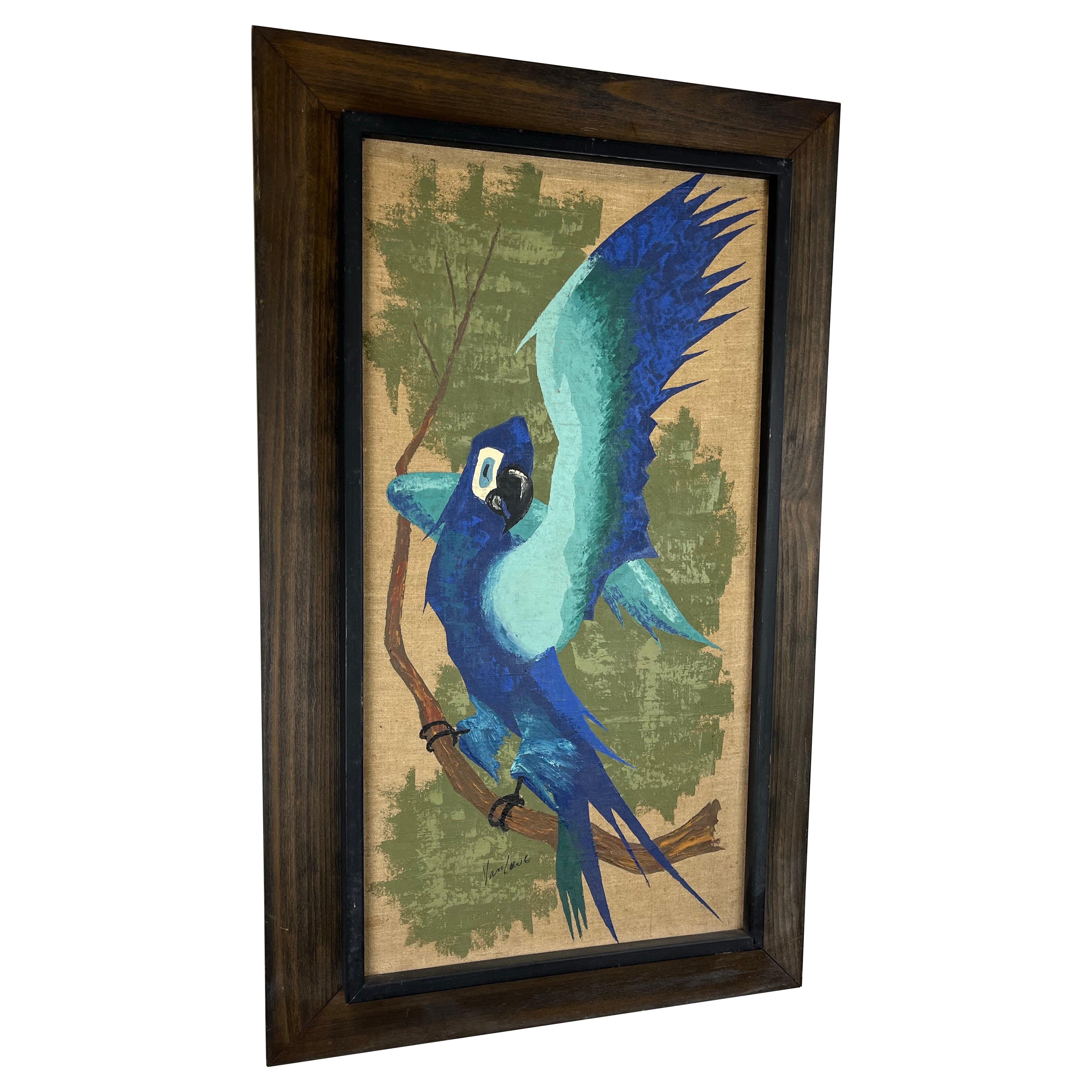 Mid Century Tiki Parrot Painting Van Lowe
