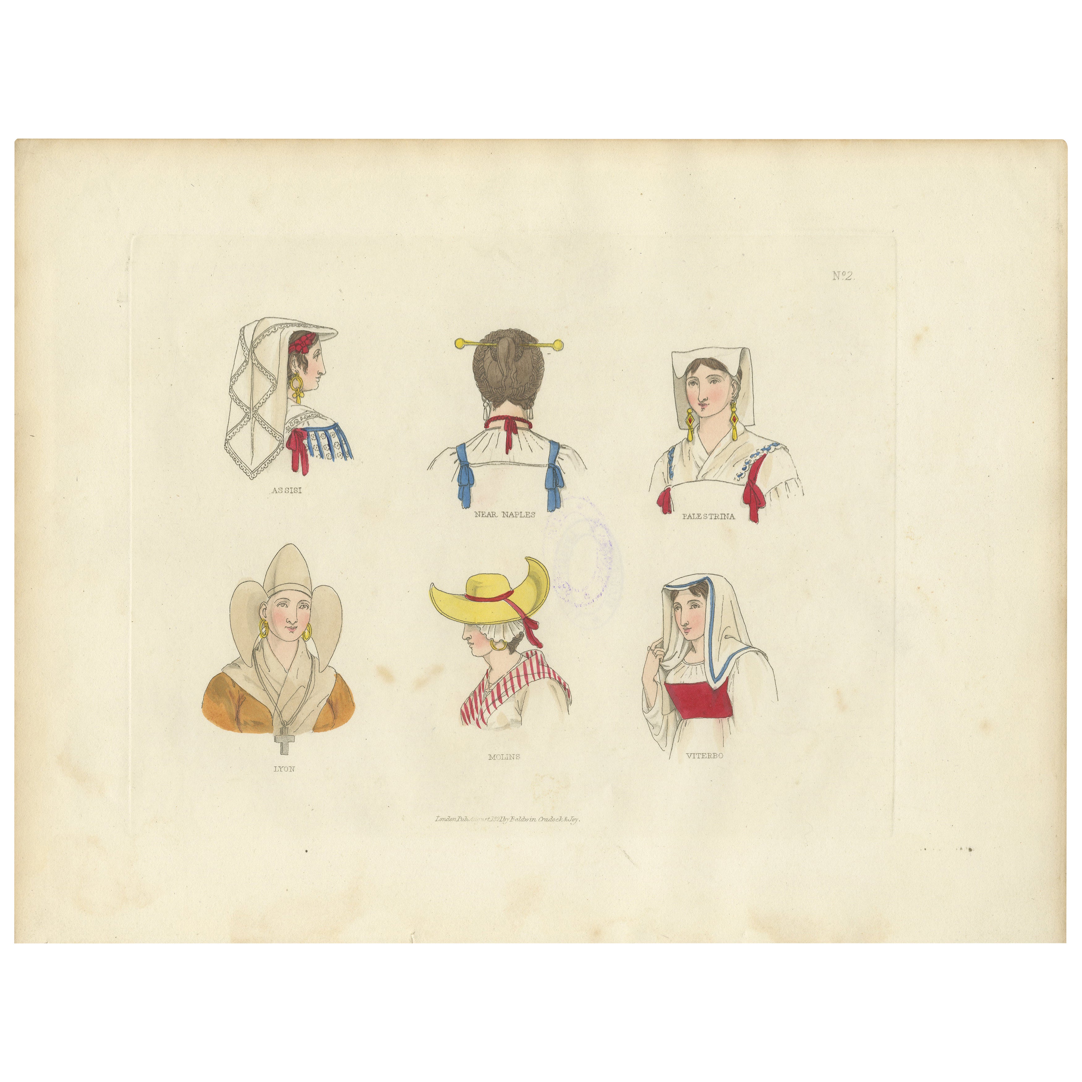 Traditional Headwear from Assisi, Naples, Viterbo, and Beyond – 1823 Print