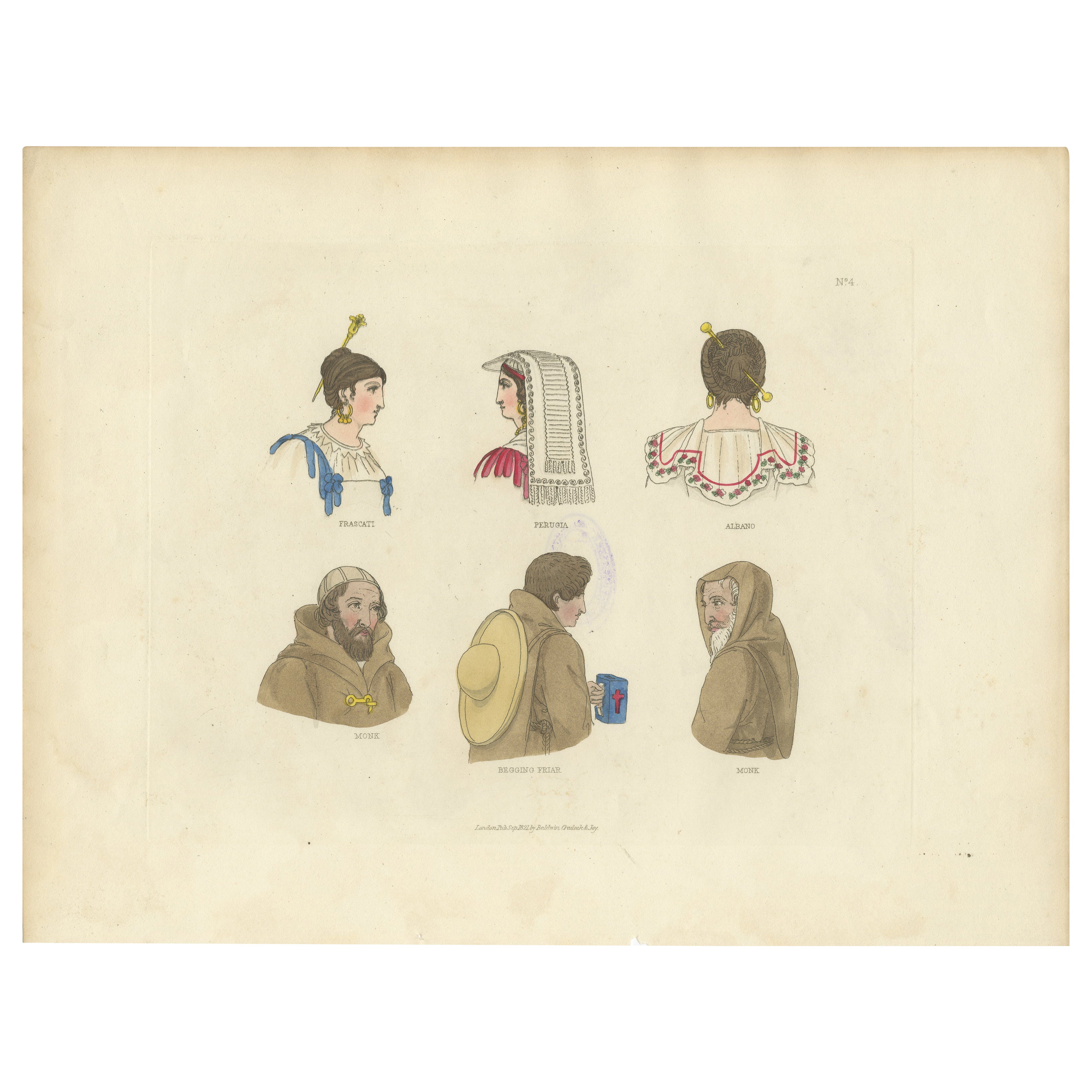 Traditional Costumes from Frascati, Perugia, Albano and Monastic Orders – 1823