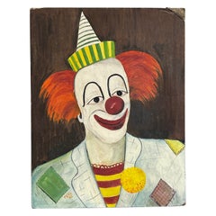 Mid Century Clown Painting on Board Perl '62