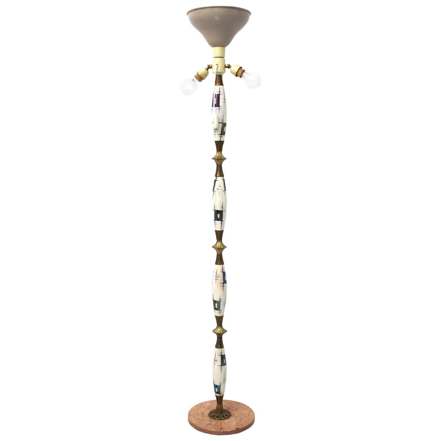 Mid-Century Modern Marble and Porcelain Vintage Floor Lamp 1940s Italy For Sale