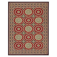 Aubusson Style Flatweave in Red with Medallions and Floral Pattern
