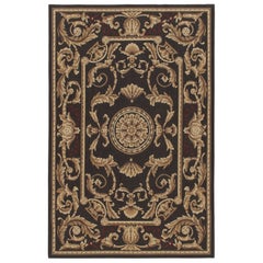 Rug & Kilim’s Aubusson Style Flatweave in Brown with Medallion & Floral Patterns