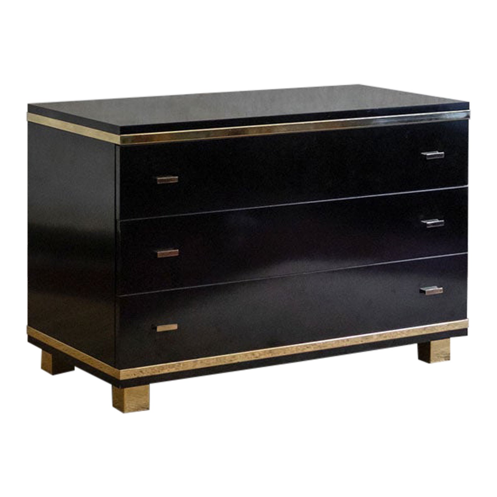 Black Lacquered Wood And Metal Chest Of Drawers. Attr. Willy Rizzo, Italy 1970