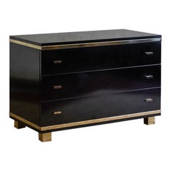 Black Lacquered Wood And Metal Chest Of Drawers. Attr. Willy Rizzo, Italy 1970
