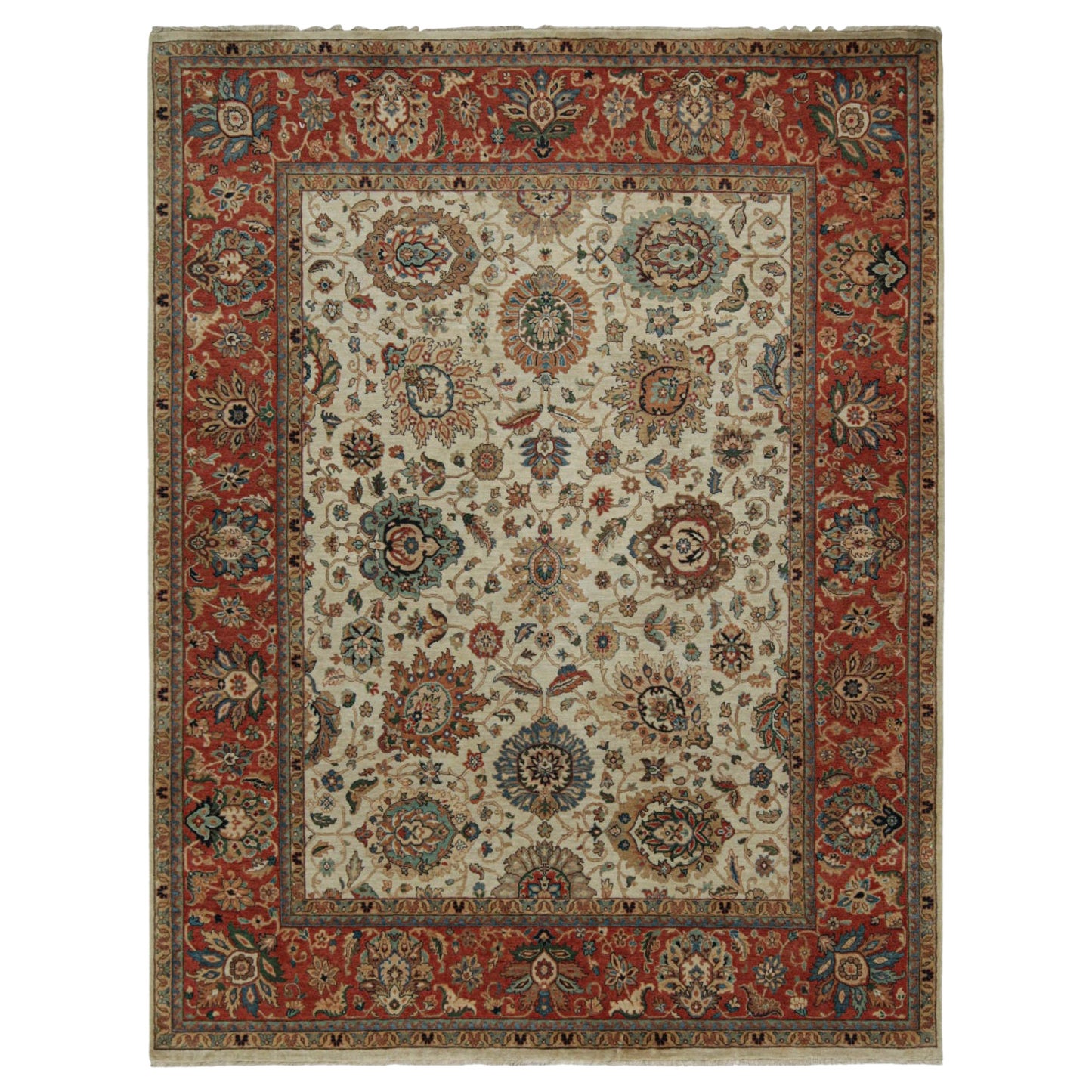 Alfombra de estilo persa de Rug & Kilim en beige y rojo con motivos florales en venta