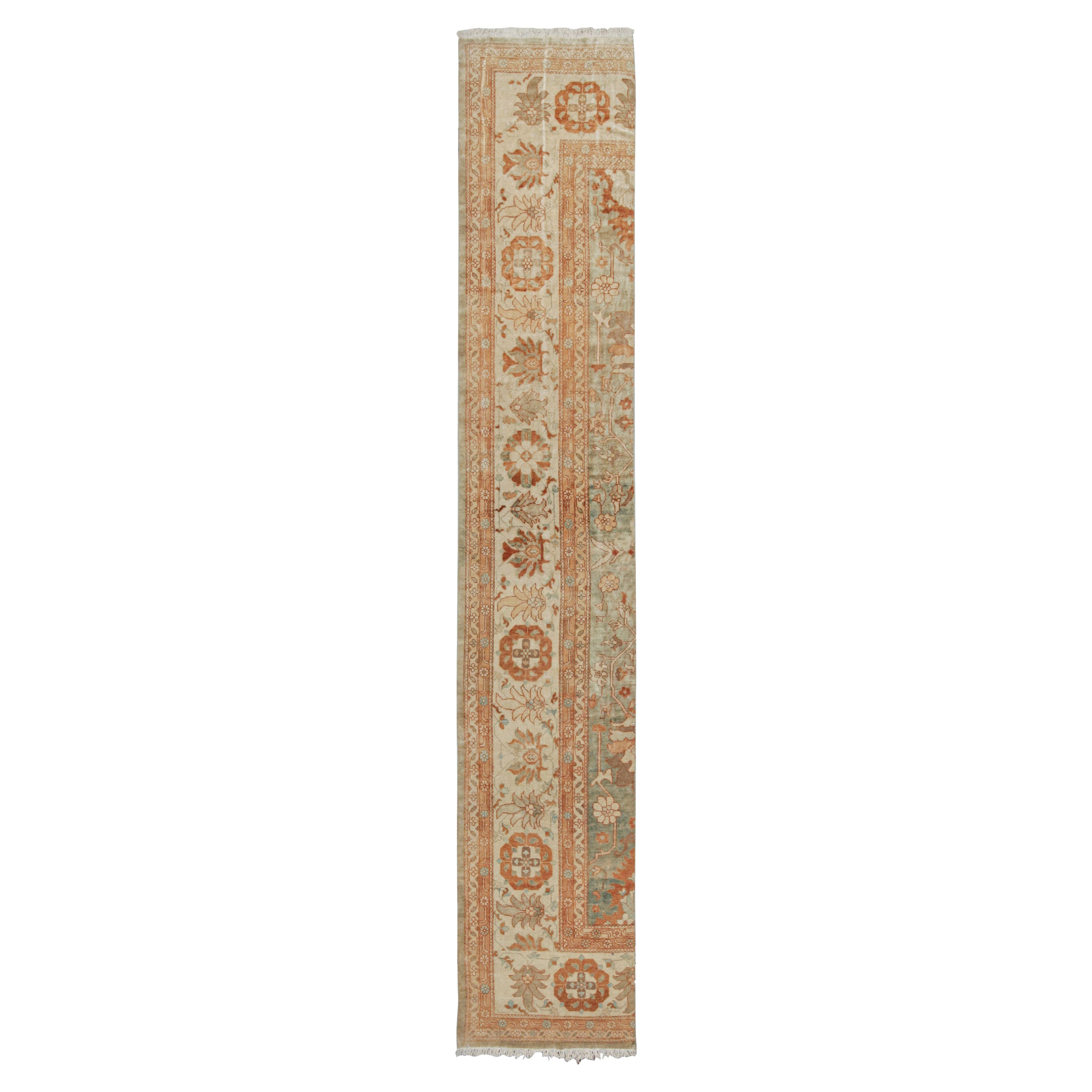 Rug & Kilim’s Sultanabad Style Runner in Blue with Orange Floral Pattern en vente