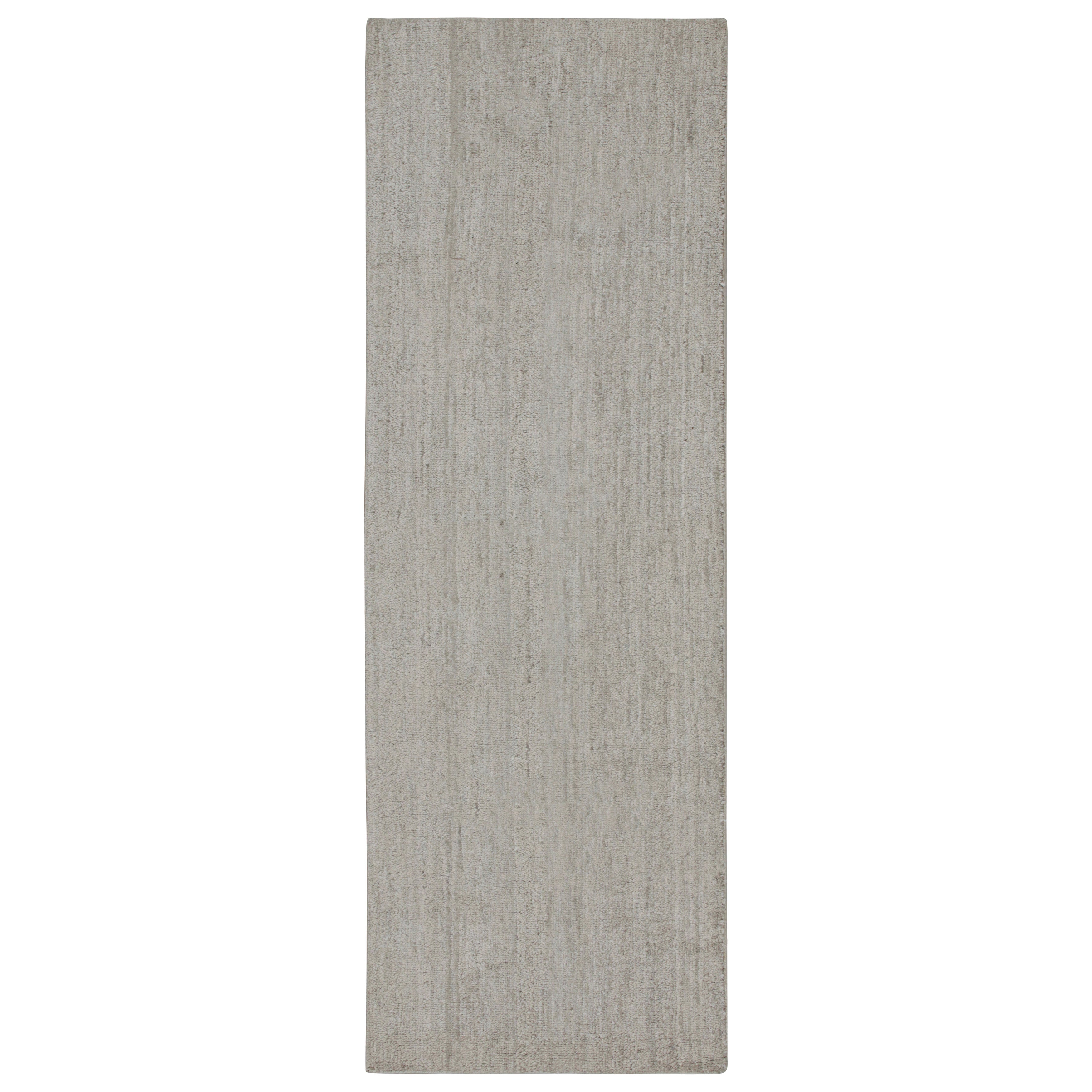 Rug & Kilim’s Contemporary Runner and Textural Rug in Solid Gray Striae